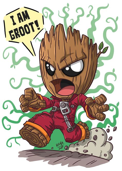 I Am Groot Drawing, Cartoon Marvel Characters, Chibi Marvel Characters, Groot Illustration, Angry Groot, Cool Cartoon Characters, Marvel Characters Drawings, Marvel Cartoon Drawings, Groot Cartoon