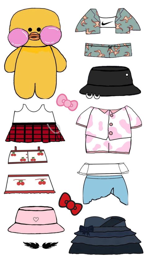 Paper Duck Clothes Ideas, Paper Duck Pijama, Paper Duck Accessories, Papel Duck, Sketchbook Ideas Inspiration, Duck Dress, Paper Doll Printable Templates, Pink Wallpaper Hello Kitty, Duck Shoes