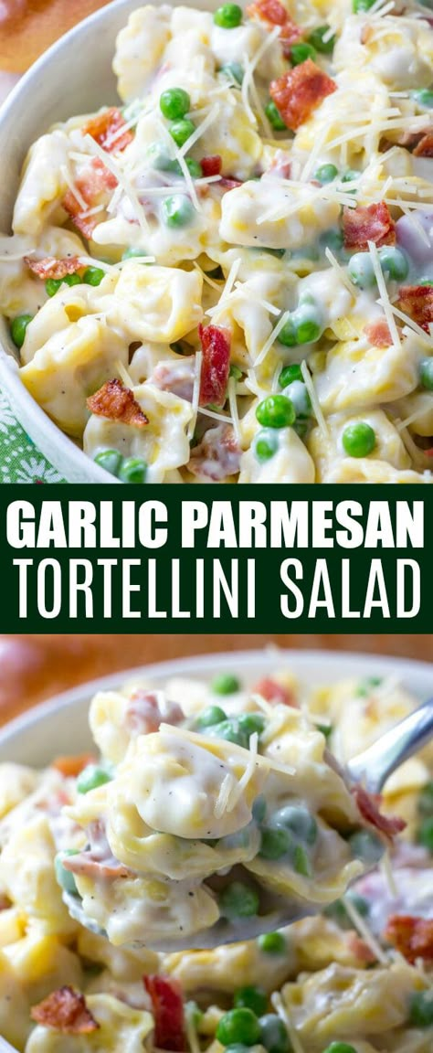 Parmesan Tortellini, Cheese Peas, Bacon Peas, Pasta Bacon, Summer Pasta Dishes, Pasta Salad With Tortellini, Garlic Parmesan Sauce, Tortellini Recipes, Tortellini Salad