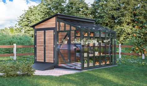 Half Shed Half Greenhouse, Diy Green House Ideas, Green House Ideas, Serre Diy, Greenhouse Shed Combo, Garden Homestead, Deer Proof, Farm Flowers, Diy Greenhouse Plans