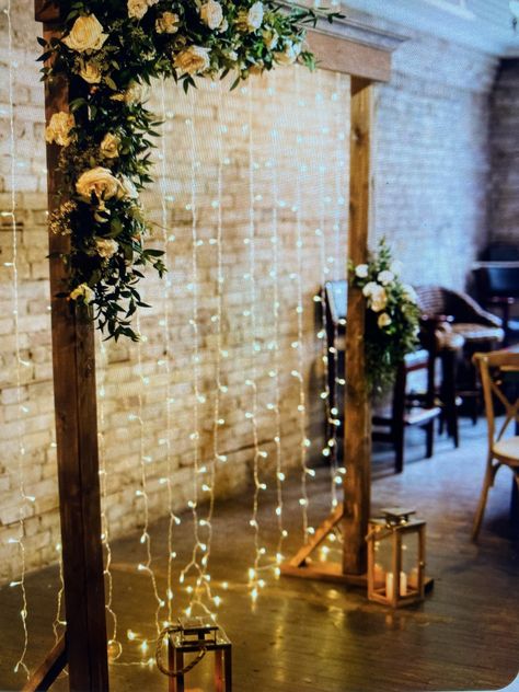 Formal Backdrop Ideas, Fairy Lights With Greenery, Wall Of Lights Backdrop, Wood Frame Wedding Backdrop, Twinkle Light Photo Backdrop, Wedding Arch With Fairy Lights, Wooden Backdrops For Wedding, Wedding Arch Fairy Lights, Boho Prom Decorations