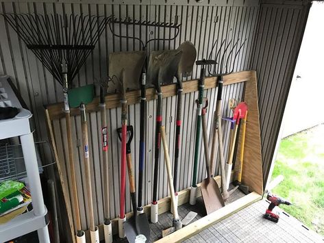 16 Storage Shed Organization Ideas We Can't Wait to Try Storage Shed Organization Ideas, Storage Building Organization, Small Shed Ideas, Yard Tool Storage Ideas, Shed Organization Ideas, Tool Shed Organizing, Shed Shelving, Outdoor Tool Storage, Organize Office Space