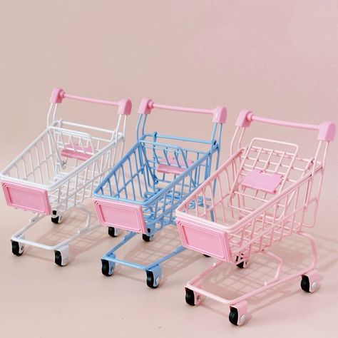 Simulation Supermarket Hand Trolleys Pretend Play Toy Mini Shopping Cart Kids Toys Kids Room Desktop Pretend Play