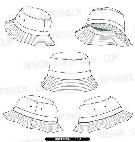 Bucket Hat Template, Bob Chapeau, Hat Template, Bucket Hat Pattern, Flat Drawings, Fashion Design Template, Clothing Sketches, Hat Patterns To Sew, Fashion Templates