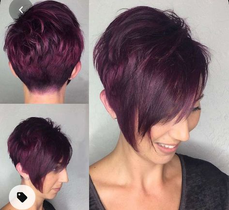 Short Hairdo, Hair Color Plum, Funky Short Hair, Short Hair Hacks, Dark Red Hair, Bright Red Hair, Long Fringe, Hair Color Dark, Short Hair Styles Pixie