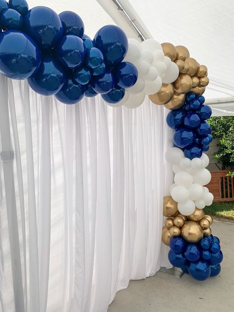 Navy Blue White And Gold Balloon Garland, Blue Gold White Balloons, Blue White And Gold Balloon Garland, Blue Gold White Balloon Garland, Royal Blue And Gold Balloon Garland, Blue White Gold Party Decorations, Navy Blue And Gold Balloon Garland, Blue White And Gold Graduation Party, Blue White And Gold Decorations