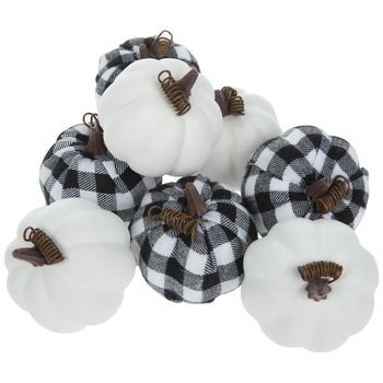 Buffalo Check Pumpkins Buffalo Check Fall Decor, Plaid Pumpkins, Mini Black And White, House Dimensions, Buffalo Check Fabric, Gorgeous Gourds, Wire Spiral, Foam Pumpkins, Plaid Decor