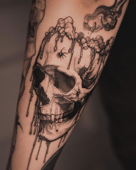 Spooky Skull Tattoo, Skull With Candle Tattoo, Candle Skull Tattoo, Creepy Skull Tattoo, Melting Skull Tattoo, Vampire Skull Tattoo, Melting Candle Tattoo, Skull Candle Tattoo, Existential Art