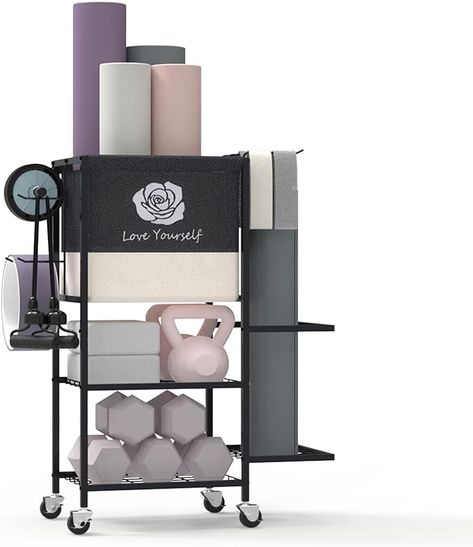 https://amzn.to/3Q7rowm Workout Equipment Storage, Fitness Equipment Storage, Yoga Storage, Home Gym Storage, Gym Storage, Home Gym Essentials, Yoga Mat Storage, Indoor Bike Workouts, Weight Rack