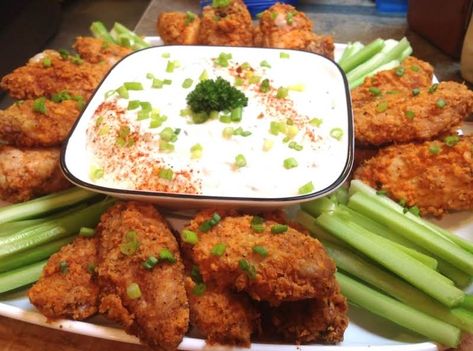 OVEN BAKED PANKO BREADED HOT WINGS: Photo - 14 | Just A Pinch Bbq Pork Roast, Hot Wings Recipe, Breaded Wings, Breaded Chicken Wings, Blue Cheese Dipping Sauce, Easy Chicken Wing Recipes, Cheese Dipping Sauce, Hot Wing Recipe, Crispy Chicken Tenders