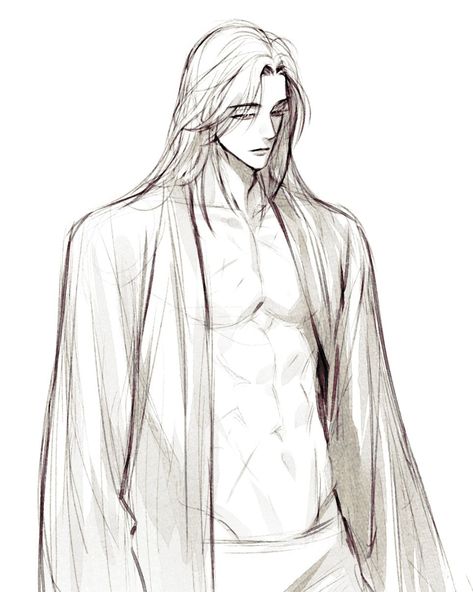 Long Hair Men Drawing Reference, Male With Long Hair Drawing, Man Flexing Reference, Long Haired Men Drawing, Man With Long Hair Drawing, Long Hair Man Drawing, Long Hair Boy Drawing, Manga Long Hair, Male Hair Reference Drawing