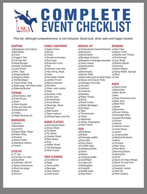 This is perfect for shows/clinics Things You Need For Your First Horse, Horse Checklist, Event Checklist, First Horse, Horse Ownership, Eventing Horses, Homestead Gardens, Medical Kit, Barn Ideas