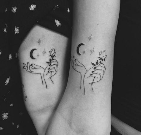 Matching Floral Tattoos For Best Friends, Witchy Friendship Tattoos, Witchy Tattoos For Best Friends, Matching Witch Tattoo Ideas, Witchy Best Friend Tattoo Ideas, Matching Tarot Card Tattoo, Best Friend Witchy Tattoos, Witchy Friend Tattoos, Witchy Best Friend Tattoo