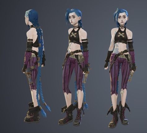 Jinx Arcane Character Sheet, Jinx Top Pattern, Jinx Reference Sheet, Jinx Arcane Full Body Reference, Jinx Reference Arcane, Jinx Character Sheet, Arcane Full Body Reference, Arcane Fashion Style, Arcane Outfits Ideas