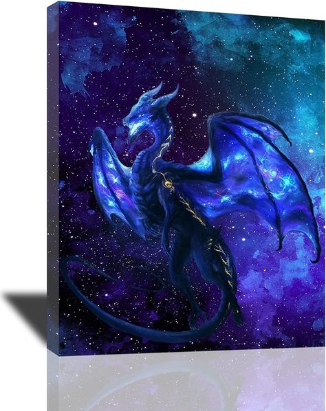 Amazon.com: Tijuboni Dragon Decor Wall Art Blue Space Galaxy Pictures Dragon Canvas Prints Painting Modern Home Framed Artwork for Bedroom Living Room 12"x16": Posters & Prints Dragon Painting, Artwork For Bedroom, Home Artwork, Galaxy Pictures, Dragon Decor, Bedroom Artwork, Blue Space, Space Galaxy, Wall Art Blue