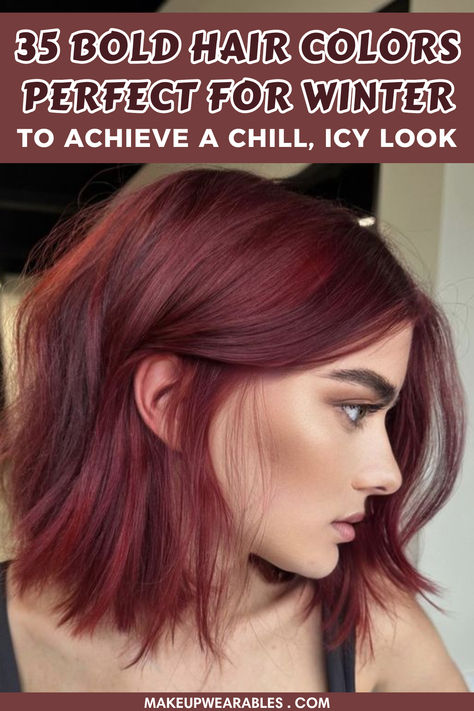 Hair Colors Perfect For Winter Hair Colors After Red, Winter Outfits For Redheads, Darker Red Hair Color, Best Hair Color For Winter Skin Tone, Red Winter Hair, Winter Pixie Hair Color, Cool Red Hair Color Shades, Red Winter Hair Color, Dark To Red Hair