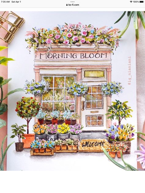 Spring Cottage, Building Illustration, Watercolour Inspiration, Architecture Drawing Art, Yt Channel, Building Art, Book Art Diy, Urban Sketching, Coloring Book Art