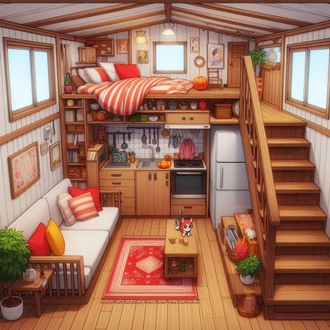 Sims4 Tiny House Floor Plan, Sims Tiny House Layout, Sims Fall House, Bloxburg Unique Builds, Small Cozy Houses, Unique Sims 4 Builds, Tiny Living Sims 4, Sims Inspiration People, Sims 4 Tiny House Ideas