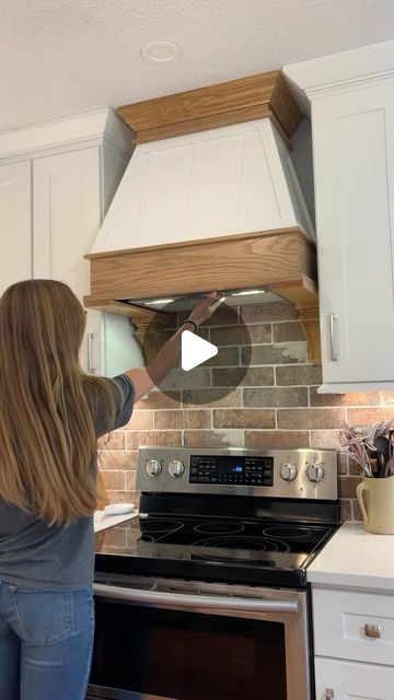 Woodshop Diaries | Shara on Instagram: "I saved almost a thousand bucks making this custom range hood cover for my mom 🙌 I had no idea how expensive these range hood covers were until my parents remodeled their kitchen. Mom couldn’t find exactly what she was looking for and those that came close were PRICEY 🥴 So I built one instead. I’ve never built a range hood before and it was a learning experience, but all in all, not a bad project! If you’re looking for an instant upgrade to your kitchen check out how to build a custom range hood in my latest post and video on woodshopdiaries.com 🔨 #kitchenrenovation #rangehood #diyhome #kitchendiy #diyrangehood" Stove Overhead Range Hoods, Diy Kitchen Hood Cover, Hood Ranges Kitchen, Hood Vents Kitchen Wood, Diy Hood Vent Cover, Kitchen Exhaust Hood Ideas, Range Hood Covers, Kitchen Range Hood Ideas, Wooden Vent Hood