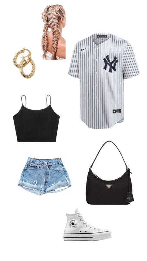 #yankees #gamedayoutfit #outfitsinspo #fashion #ootd #outfitidea Yankees Outfit Women, Yankees Jersey Outfit Woman, Ny Yankees Hat Outfit Women, Ny Yankees Outfit Women, Yankees Jersey Outfit, Yankee Game Outfit, Yankees Womens Outfit, Yankee Game Outfit Women, Cute Yankee Game Outfit