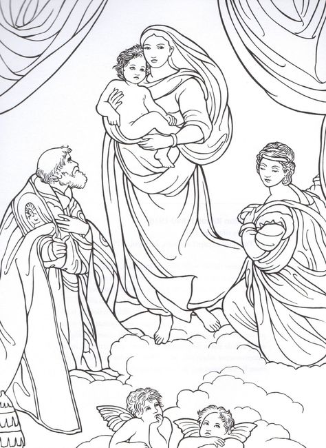 Raphael Sanzio - The Sistine Madonna (1512) Grant Wood American Gothic, Sistine Madonna, Burne Jones, Auguste Renoir, Mary Cassatt, Bible Coloring Pages, Toulouse Lautrec, Pierre Auguste, Picasso Art