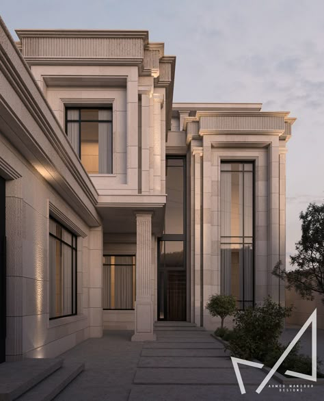 New Classic Villa Exterior Design, Neo Classic Villa Exterior, Classic Facade Design, Neoclassical Exterior, Exterior Facade Design, Neo Classic Villa, Classic Villa Exterior, Classic Villa Design, Villa Classic