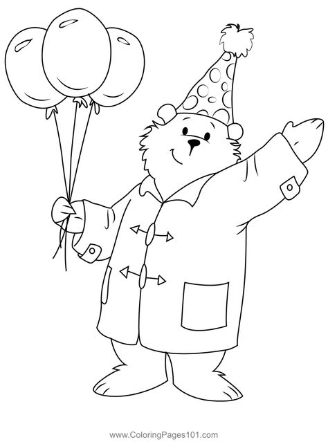 Birthday Coloring Page Paddington Activities, Paddington Bear Birthday, Paddington Bear Party, Oso Paddington, Printable Puzzles For Kids, Mickey Mouse Coloring Pages, Birthday Coloring Pages, Rainy Day Fun, Bear Coloring Pages