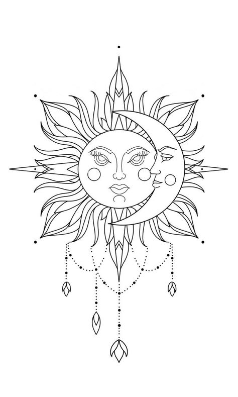 Cyberciligism Tattoo, Sun Moon Tattoo, Casino Tattoo, Easy Tattoo, Moon Stars Art, Moon Sun Tattoo, Moon Coloring Pages, Tattoo Outline Drawing, Mother Tattoos