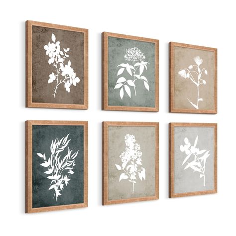 PRICES MAY VARY. FRAMED BOTANICAL WALL ART - 6 pieces of floral wall decor decor with retro colors, rustic farmhouse style and unique design creates a warm and peaceful atmosphere, bringing a relaxing and comfortable natural beauty to your home environment. High-Quality Materials - Botanical wall art framed is made of high-quality MDF and fir frame combination, measuring 12×10×1inch. Using UV printing, it can maintain the nostalgic and beautiful color for a long time and add a rustic charm to yo Botanical Wall Decor, Botanical Print Set, Leaf Wall, Framed Botanicals, Wall Art For Living Room, Vintage Botanical Prints, Art For Living Room, Leaf Wall Art, Unique Plants