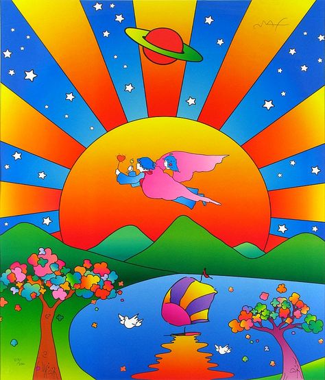 Peter max art | Peter Max Cosmic Landscapes Peter Max Art, Dream Illustration, Photographie Indie, 60s Art, Peter Max, Norman Rockwell, Hippie Art, Elementary Art, Graphic Artist