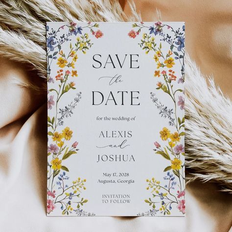 Whimsical Wildflower Save the Date Cards for Garden Weddings | Digibuddha Save The Date Ideas Colorful, Colorful Save The Date Ideas, Garden Save The Date, Wildflower Save The Date, Flower Save The Date, Boho Save The Date, Boho Floral Wedding, House Card, Save Our Date