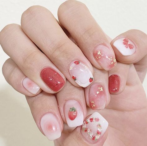 Strawberry Nail Art, Korean Nail, Gel Toe Nails, Korean Nail Art, Nails Pretty, Hello Nails, Asian Nails, Cute Simple Nails, Polygel Nails