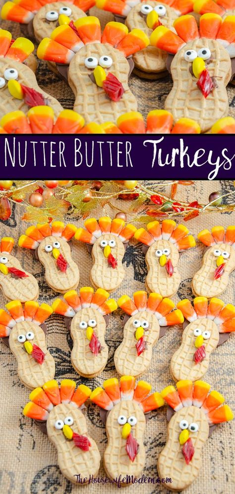 Nutter Butter Cookie Turkeys, Turkey Nutter Butter Cookies, Nutter Butter Turkey Cookies, Nutter Butter Turkeys, Turkey Cookies For Kids, Nutter Butter Acorn Cookies, Nutter Butter Acorns, Fall Bake Sale, Thanksgiving Turkey Treats