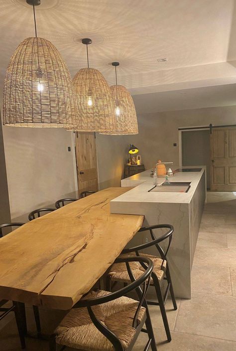 Wooden Table Kitchen Island, Table In The Middle Of Kitchen, Dining Table Connected To Island, Kitchen Island Bench Dining Table, Island Bench With Table Attached, Large Table Kitchen, Islands With Tables Attached, Dining Table Island Combo, Island Placement In Kitchen