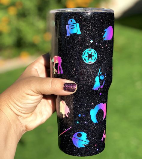 Space Thingamabobs Collection – The Glitter Grotto Star Wars Tumbler Ideas, Star Wars Crafts, Glitter Yeti, Glitter Dipped, Custom Tumbler Cups, Custom Cup, Custom Cups, Diy Tumblers, Star Wars Collection