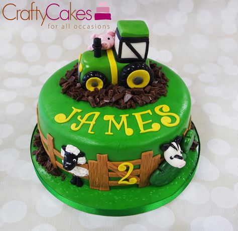 A lovely fun farm cake. #farmcake #tractorcake #farmanimalcake https://www.craftycakes.com/ Bulldozer Cake, Tractor Birthday Cakes, John Deere Cake, Farm Birthday Cakes, Farm Animal Cakes, Tractor Cake, Cow Cakes, Exeter Devon, Farm Cake