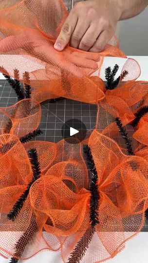 I’m making a deco mesh wreath | By Nick's Seasonal DécorFacebook Thanksgiving Mesh Wreath Diy, Deco Mesh Wreaths Tutorials Step By Step, How To Make A Wreath With Mesh, Mesh Tube Wreath Diy, Diy Mesh Wreath Tutorial Step By Step, Fall Mesh Wreaths Diy, Thanksgiving Mesh Wreath, Cross Wreath Diy, Making Mesh Wreaths