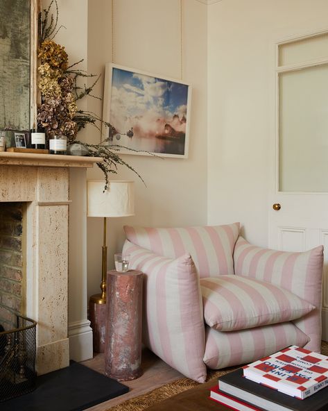 Studio Chair: Ticking Rose — Buchanan Studio Buchanan Studio, Studio Chair, Strong Aesthetic, Fluid Forms, Childrens Bathroom, Glazed Walls, Studio Chairs, Yellow Tile, Edwardian House