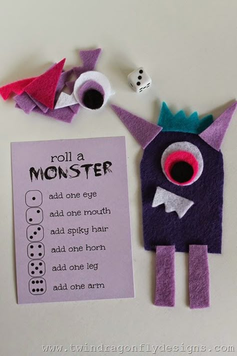 love, love, LOVE this...Roll a Monster Game... Roll A Monster, Halloween Infantil, Monster Games, Monster Theme, Dragonflies Design, Felt Board, Theme Halloween, Diy Games, Monster Party