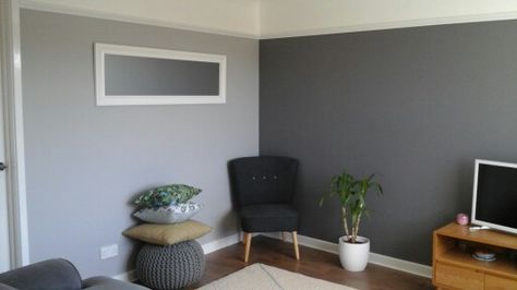 Grey living room .Dulux Urban Obsession and Chic Shadow.                                                                                                                                                                                 More Living Room Grey Couch, Lounge Room Decorating Ideas, Chic Shadow, Living Room Colour Schemes, Grey Sofa Living Room, Grey Living Room, Grey Couch, Grey Couch Living Room, Living Room Wall Color