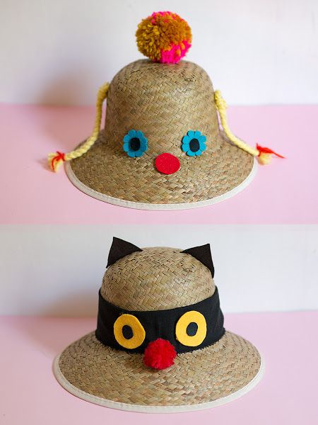 DIY Funny Faced Sunhats Happy Crafts, Silly Hats, Crazy Hat Day, Easy Valentine Crafts, Funky Hats, Crochet Baby Hat Patterns, Handcrafted Dolls, Handmade Charlotte, Hat Day