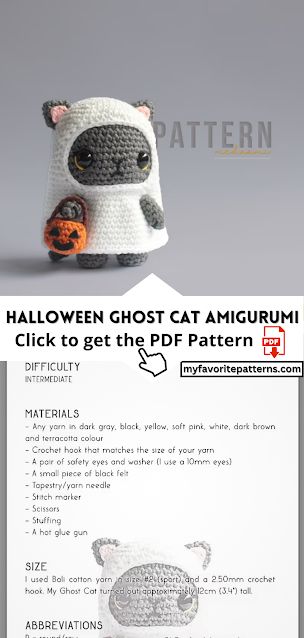 Ghost Amigurumi, Cat Amigurumi Pattern, Cute Halloween Ghost, Cat Ghost, Crochet Animal Amigurumi, Cat Amigurumi, Halloween Crochet Patterns, Ghost Cat, Wool Crafts