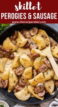 Pierogi And Kielbasa Sheet Pan Dinner, Crockpot Recipes Perogies, Kiebalsa And Pierogies, Pierogies And Kabasa Recipes, Perigee And Sausage, Smokie Recipes Sausages, Italian Sausage And Perogies Recipes, Perogie Dinner Ideas Dishes, Italian Sausage And Pierogies