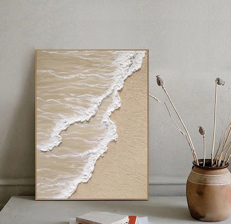 Ocean Wave Painting, Diy Abstract Canvas Art, Diy Canvas Wall Art, Wave Painting, Sky Painting, Textured Canvas Art, Plaster Art, Wave Art, Textured Waves