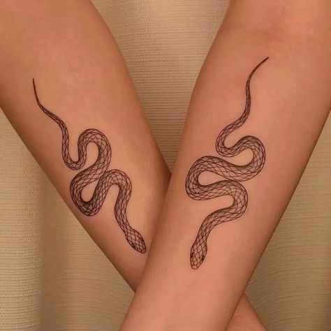 Snake Matching Tattoos, Matching Snake Tattoos, Cross Tattoo Neck, Minnie Tattoo, Feminine Skull Tattoos, Tattoos For Best Friends, Cobra Tattoo, Small Matching Tattoos, Matching Best Friend Tattoos