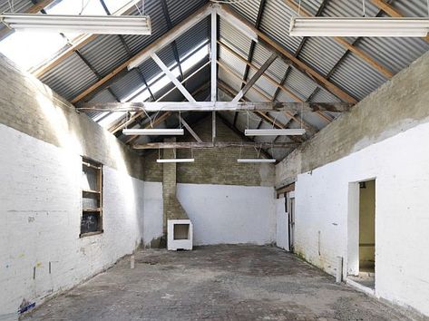 Just the bones before the reno.  74 sqm simple brick industrial structure built in 1890 renovation One Room School House, Beach Tiny House, Living In A Shed, Shed Conversion, Greenhouse Cafe, Small Structures, Bush House, Sustainable Housing, Warehouse Office