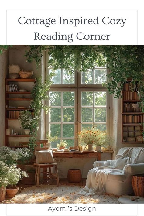 Create a cozy and enchanting cottagecore reading corner with these charming ideas. Designate a corner for reading or relaxing that includes a comfortable armchair, a stack of old books, and a vintage lamp. It’s a perfect escape within your home—a personal retreat where you can unwind and lose yourself in your favorite books. 📚🌿✨ Cottagecore Armchair, Cottagecore Reading, Redoing Room, Stack Of Old Books, Bookshelf Bedroom, Cozy Reading Corner, Cosy Corners, Reading Space, Cozy Library