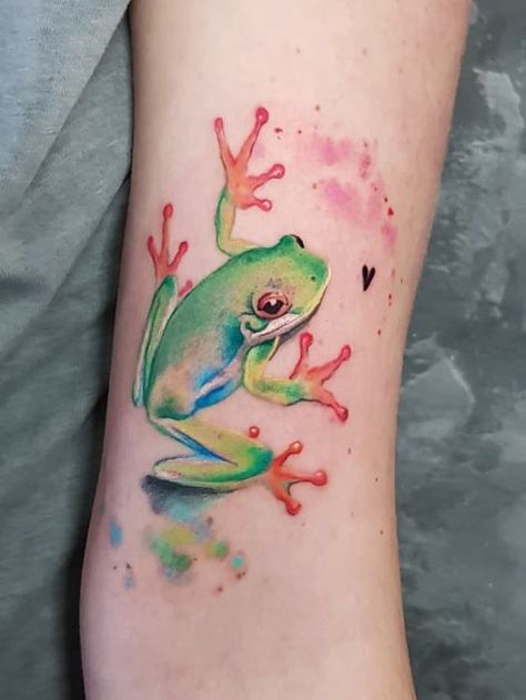 Frog Watercolor Tattoo, Tropical Frog Tattoo, Rainbow Frog Tattoo, Kambo Frog Tattoo, Tree Frog Tattoo For Women, Frog Tattoo For Women, Colorful Frog Tattoo, Frog And Flower Tattoo, Little Frog Tattoo