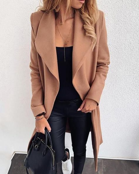 ed519dacc89b2bead3f453b0b05a4a8bdesc50501290ri Woolen Coat Woman, Winter Overcoat, Winter Outfits For Women, Tan Coat, Mum Fashion, Casual Outfits For Work, Warm Clothes, Longline Coat, Business Casual Outfits For Work