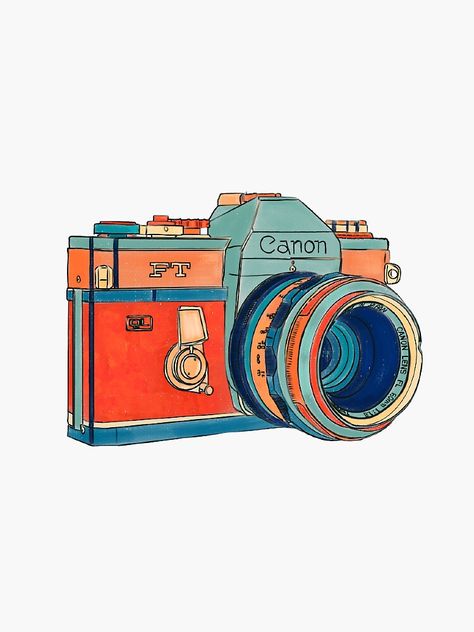 "Vintage Camera" Sticker by Hannahdouglas00 | Redbubble Retro Camera Drawing, Retro Camera Illustration, Rotary Phone Illustration, Vintage Camera Illustration, Camara Drawings, Sketch Of Camera, Photography Illustration Camera, Photo Illustration Photography, Camera Art Illustration